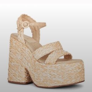 Larroude Tan Woven Platform Sandals